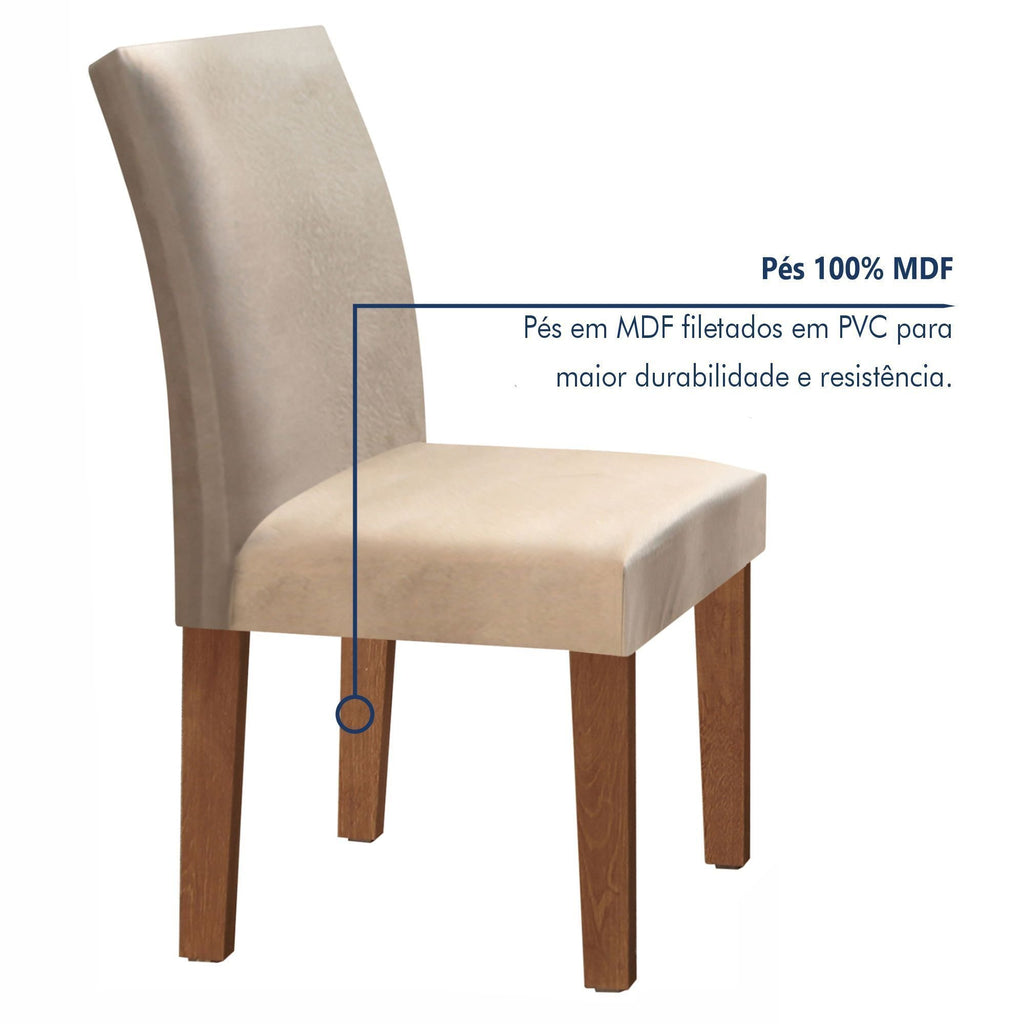 Conjunto Sala de Jantar Mesa Retangular Tampo Vidro/MDF com 6 Cadeiras Espanha Yescasa
