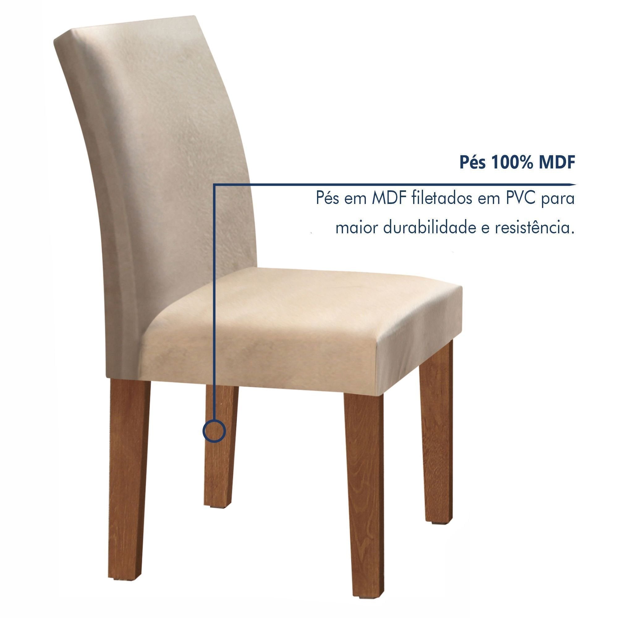 Conjunto Sala de Jantar Mesa Retangular Tampo Vidro/MDF com 6 Cadeiras Espanha Yescasa