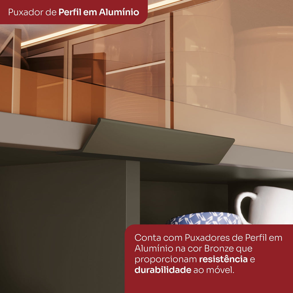 Armário Aéreo 3 Portas com Vidro Connect Henn Cinza 120cm
