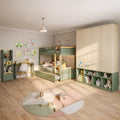 Quarto Infantil Completo Guarda-Roupa Curió Treliche Escrivaninha Estante Petit Verde/Mel Casatema