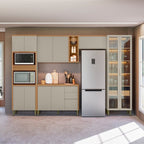Cozinha Completa Modulada 5 Peças com Torre Quente e Cristaleira Allure Marrom/Jequitibá/Gris Fosco Linea Brasil
