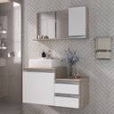 Kit Gabinete para Banheiro Completo Móveis Joia Cross 80cm Cuba Espelheira Branco