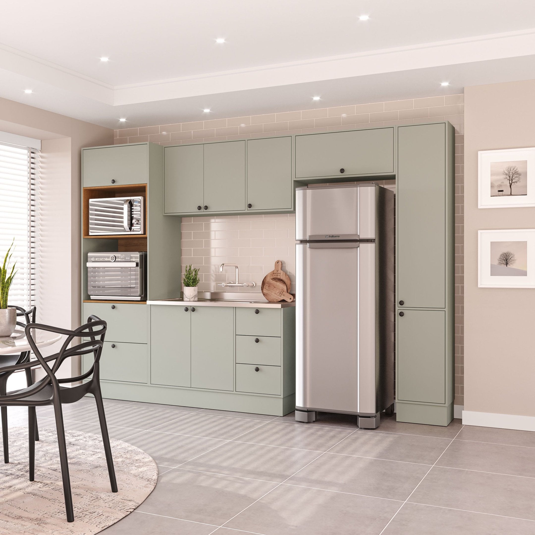 Cozinha Completa Modulada com Rodapé 5 Peças Rubi Yescasa Verde Oliva