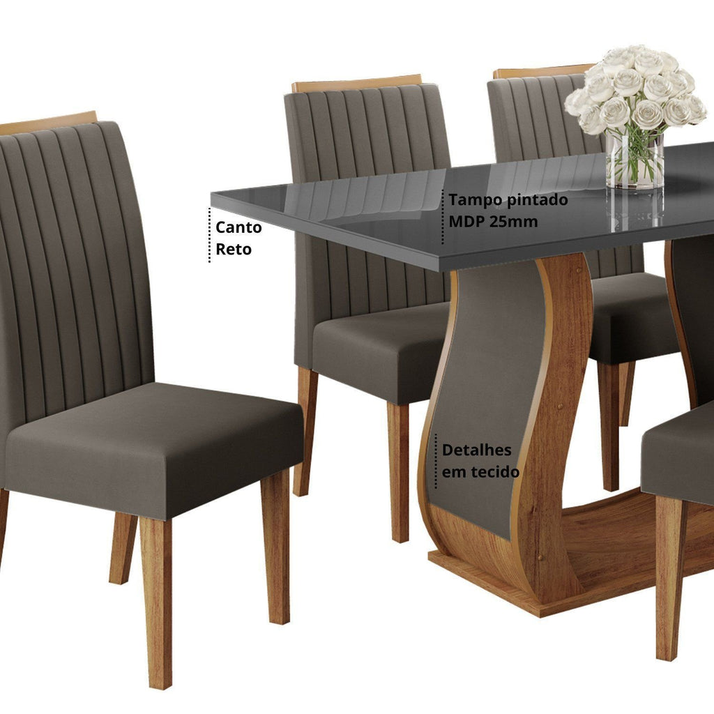 Conjunto Sala de Jantar Mesa Retangular Manuela 160x80 com 6 Cadeiras Yescasa