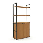 Estante de Livros Industrial em Aço com 2 Portas e 2 Prateleiras 151x72cm Canela/Preto
