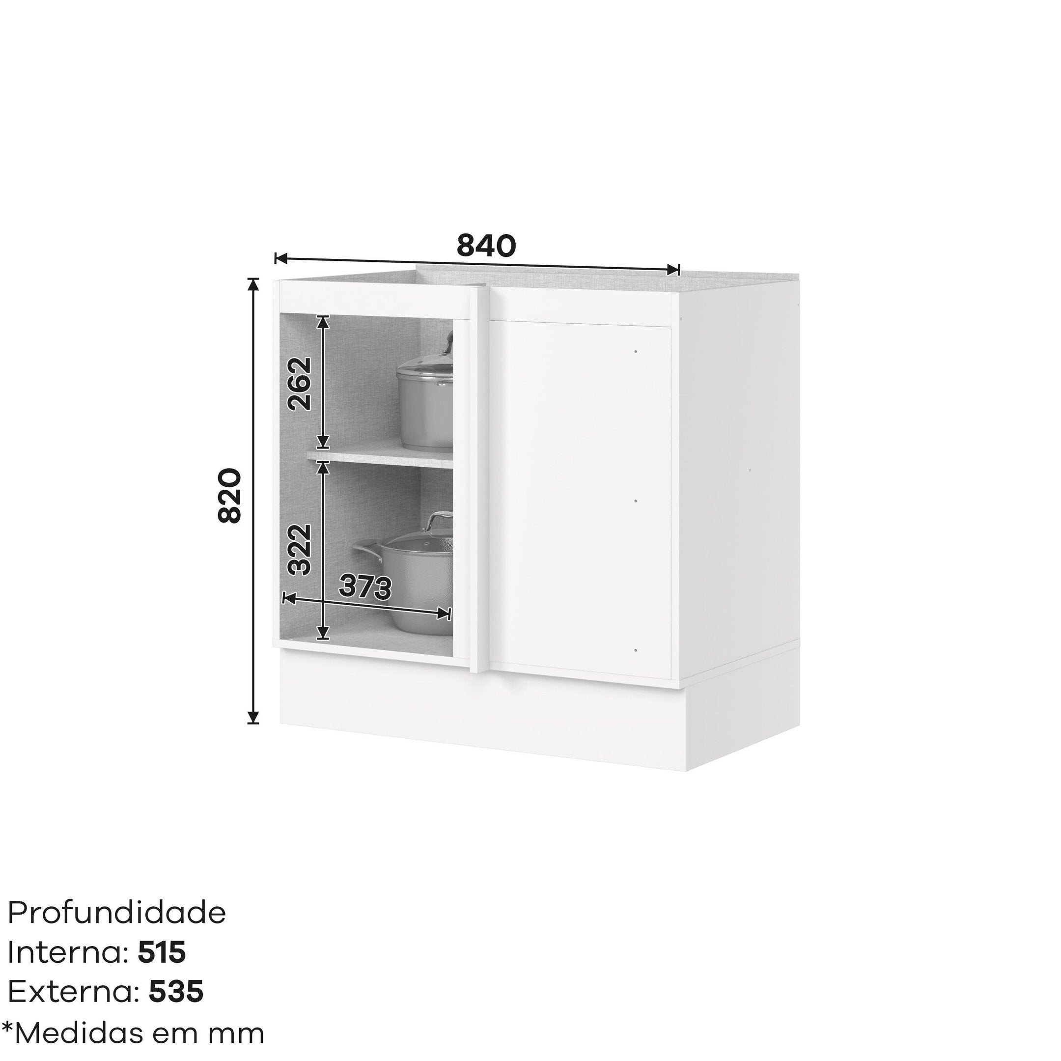 Balcão para Cozinha Canto Reto 1 Porta com Tampo Emily Espresso Móveis Branco HP