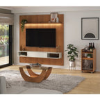Conjunto Sala de Estar Painel para TV até 75 pol Atenas com Mesa de Centro Onda e Carrinho Bar Brito Marrom