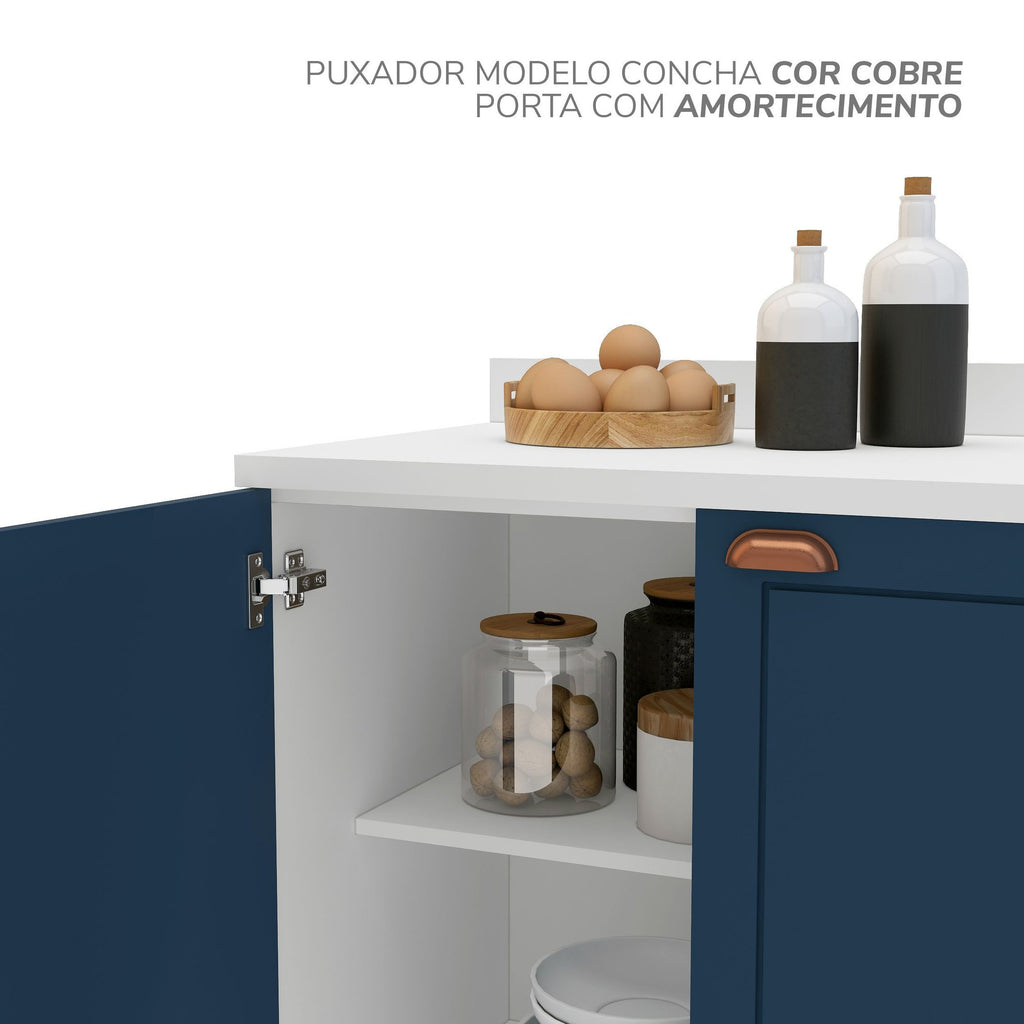 Balcão de Cozinha 2 Portas 3 Gavetas 120cm Pérola Yescasa Branco/Azul