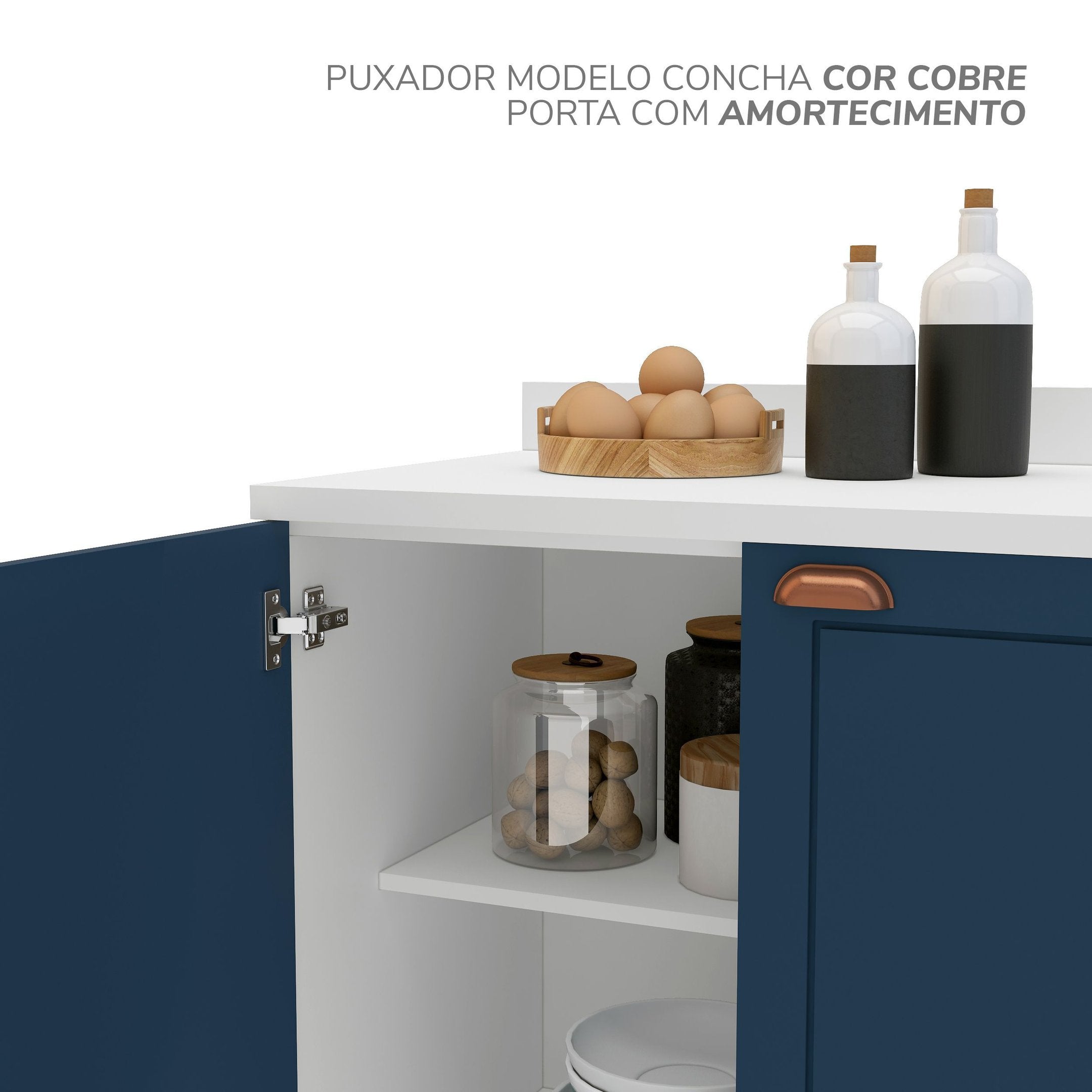 Balcão de Cozinha 2 Portas 3 Gavetas 120cm Pérola Yescasa Branco/Azul