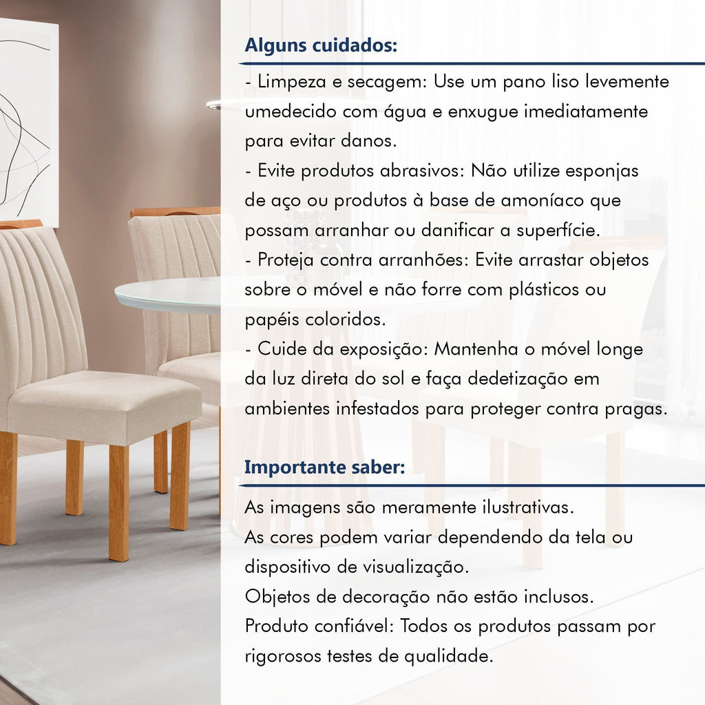 Conjunto Sala de Jantar Mesa Tampo Redondo Vidro Kansas 100cm com 4 Cadeiras Arizona Cel Móveis
