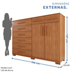 Cômoda para Quarto 2 Portas 8 Gavetas Esmeralda Espresso Móveis Marrom/Cinamomo