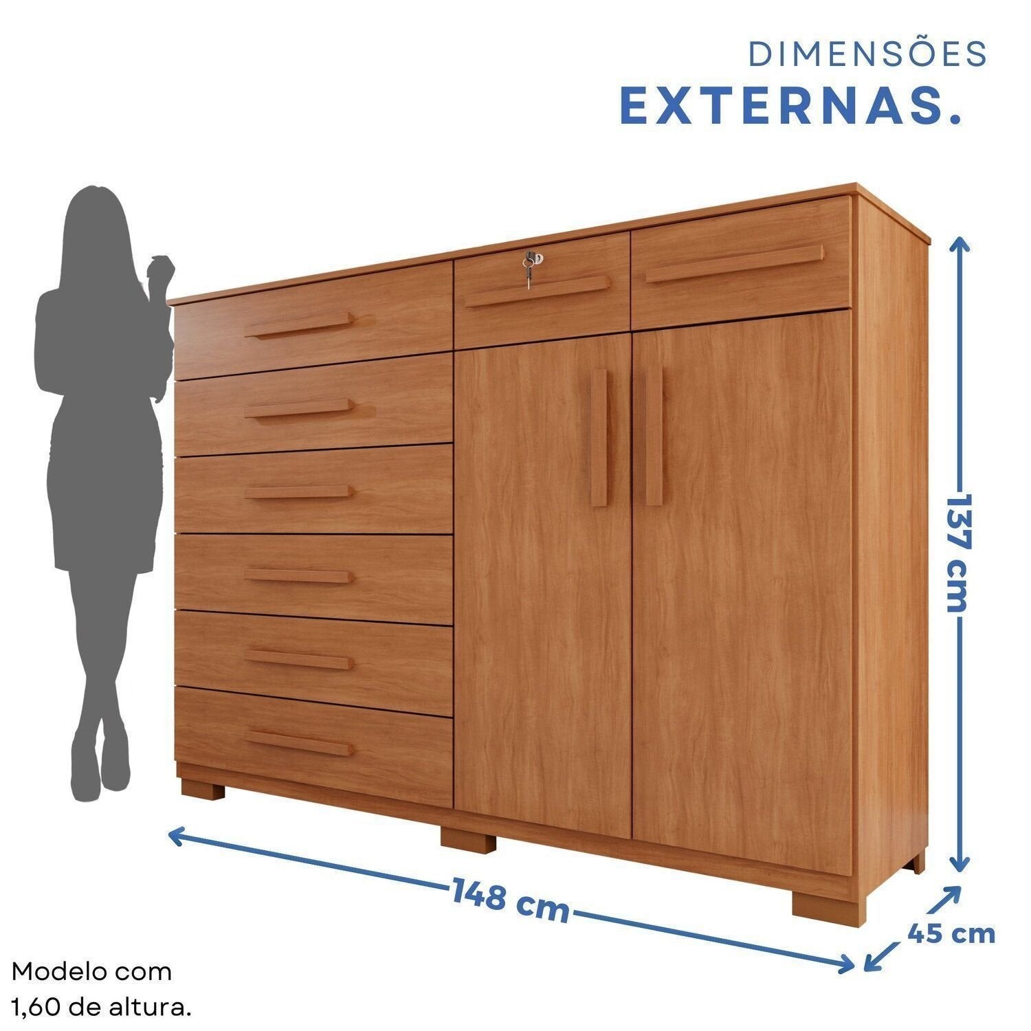 Cômoda para Quarto 2 Portas 8 Gavetas Esmeralda Espresso Móveis Marrom/Cinamomo