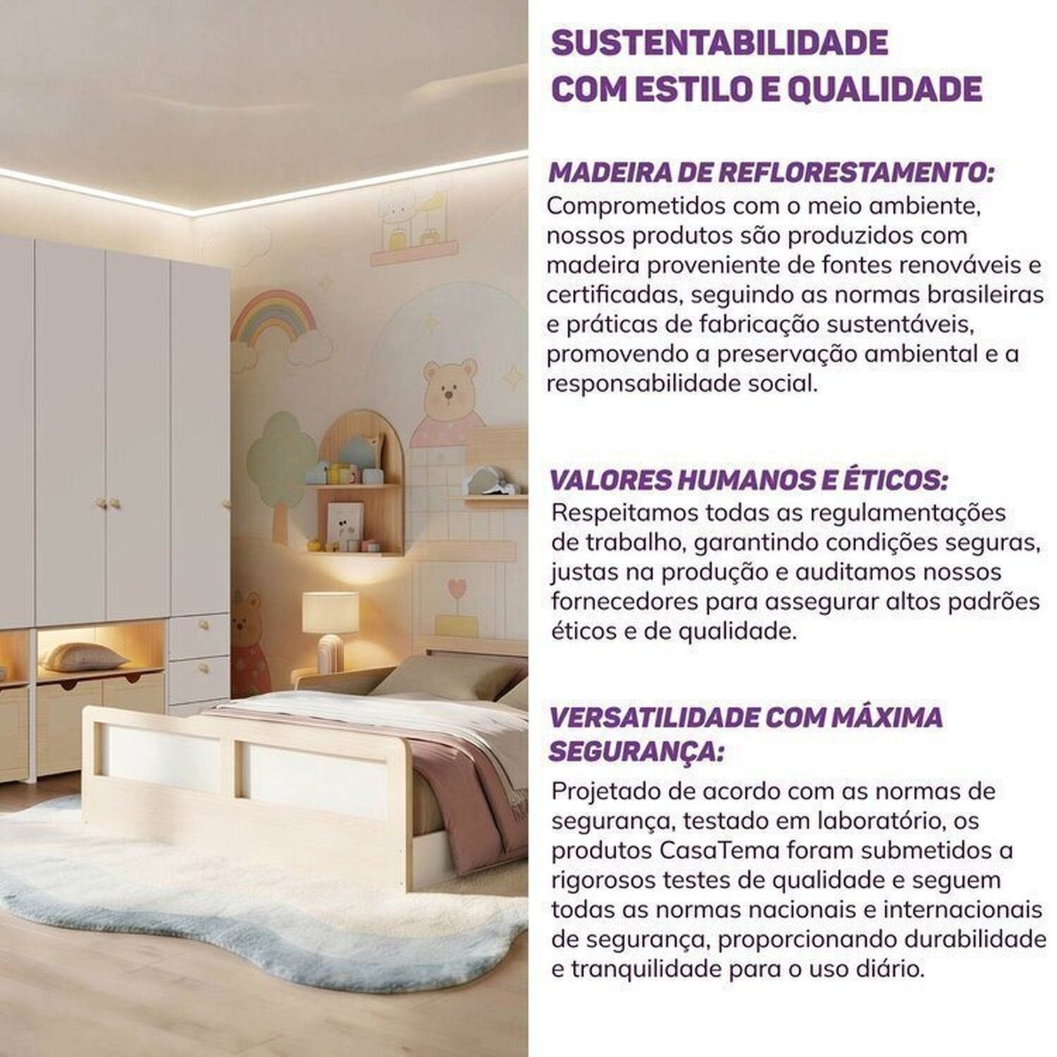 Quarto Infantil Completo Guarda-Roupa Modulado Wave Cama Casal Lift Casatema MadeiraOriginals Branco/Marrom