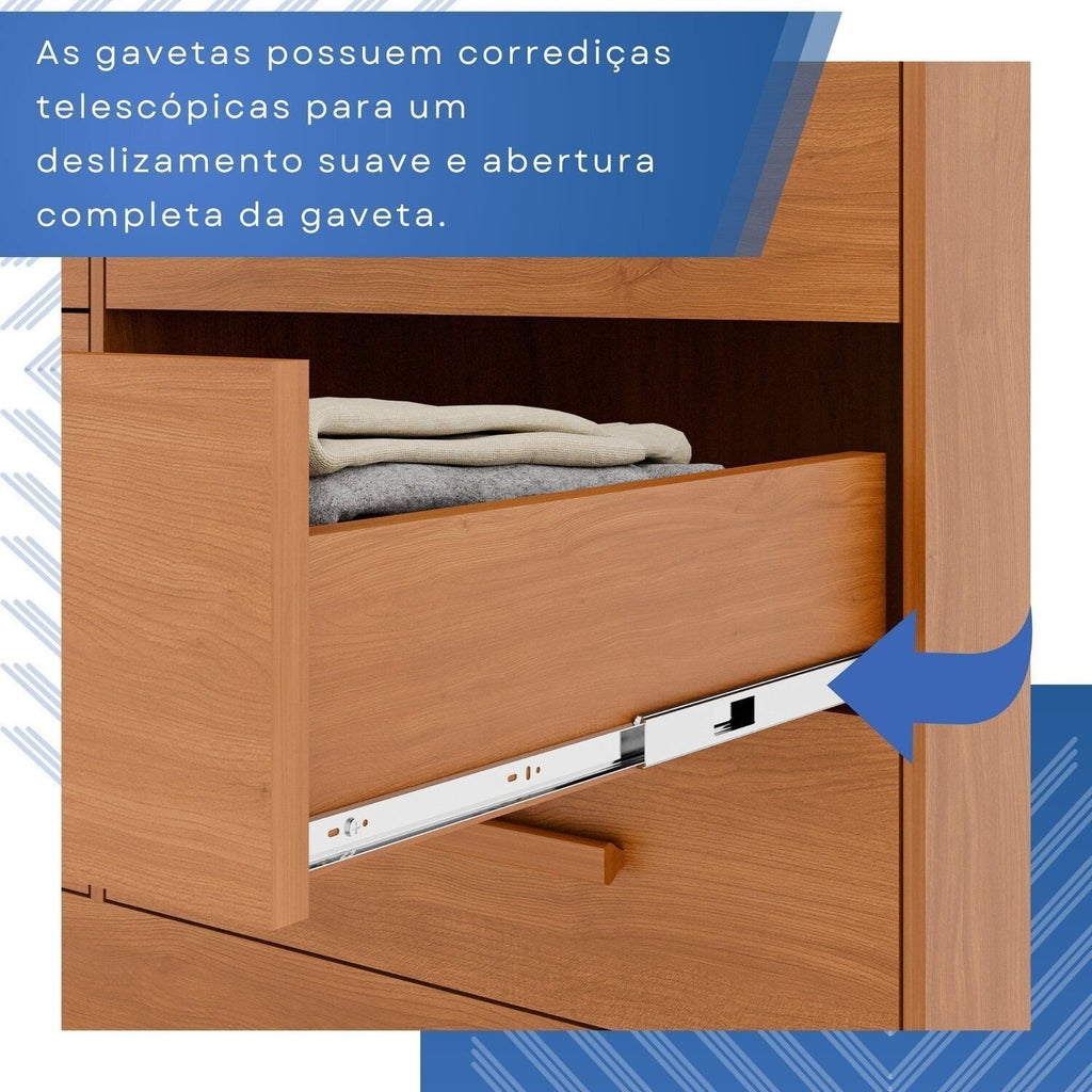 Cômoda para Quarto 2 Portas 8 Gavetas Esmeralda Espresso Móveis Marrom/Cinamomo