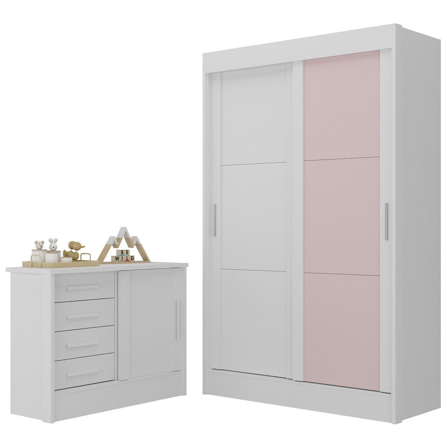 Quarto Infantil Completo Guarda-Roupa 2 Portas 2 Gavetas com Cômoda Maya Espresso Móveis