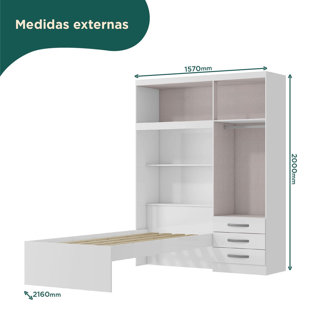 Guarda-Roupa Infantil com Cama 4 Portas 3 Gavetas Lisboa Espresso Móveis Branco/Pink