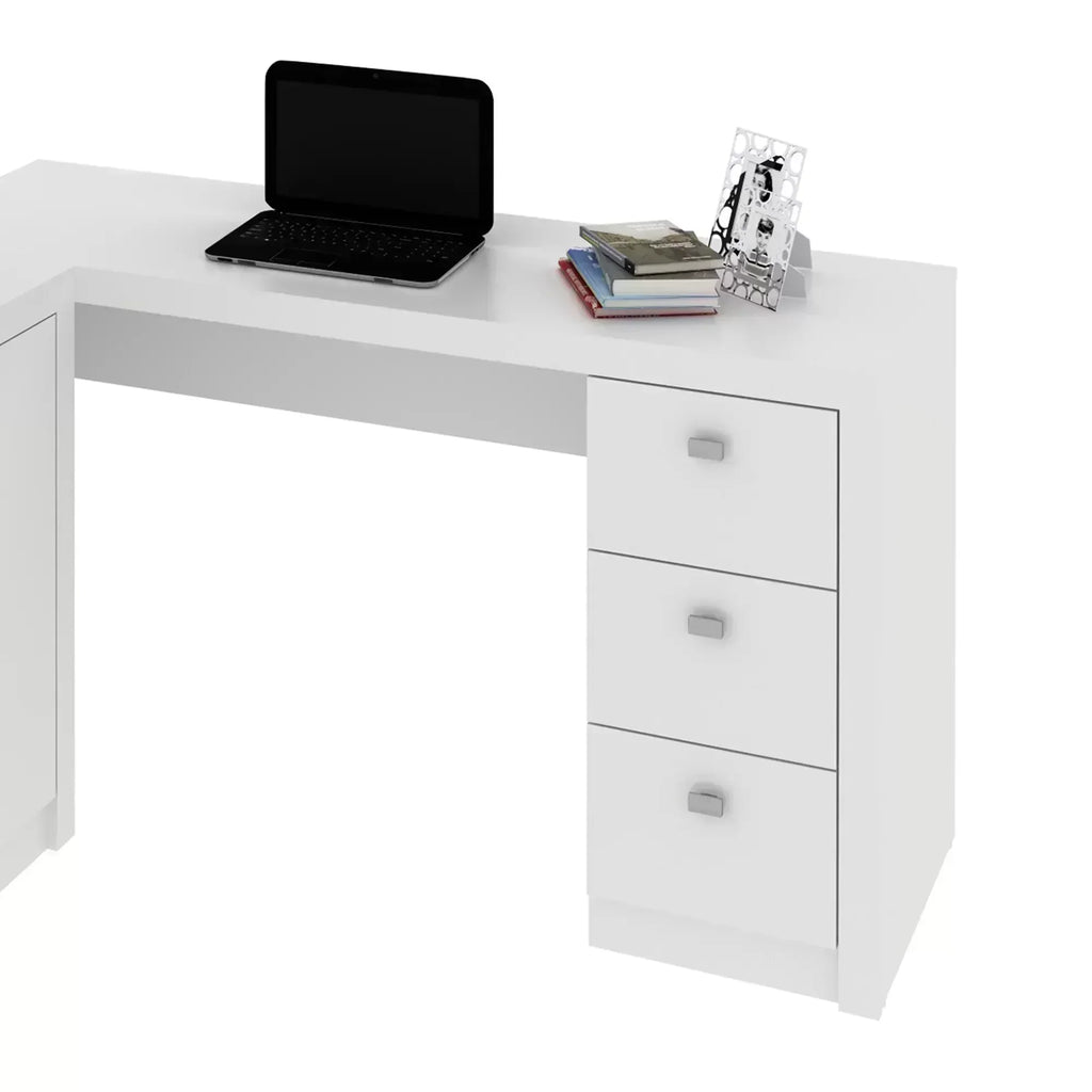 Escrivaninha Mesa Escritório em L com Armários ME4100 3 Gavetas 136cm Tecno Mobili