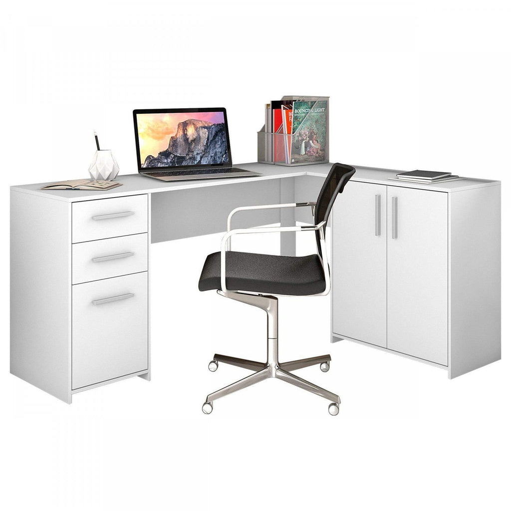 Escrivaninha Mesa Escritório em L Office NT2005 2 Gavetas 3 Portas 157cm Notável Móveis