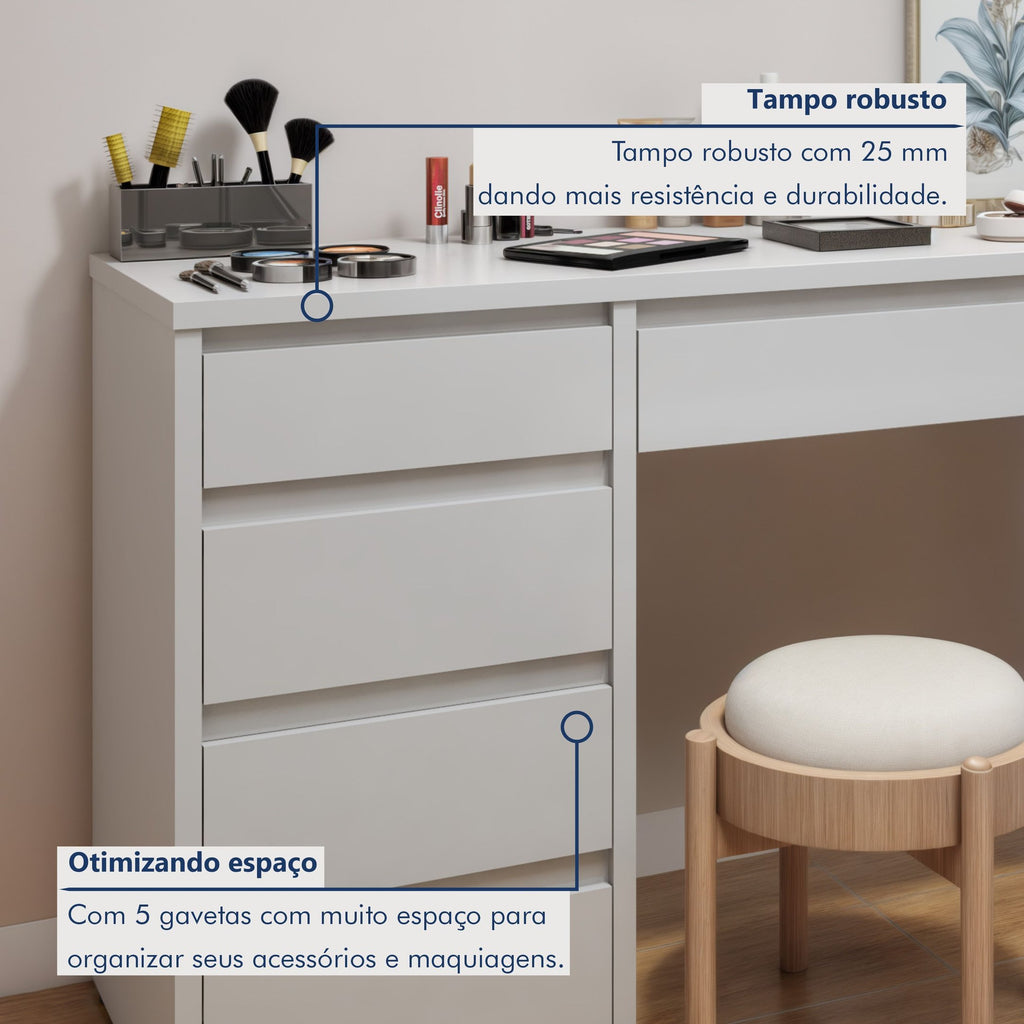 Penteadeira 5 Gavetas 100% MDF sem Espelho Giulia Yescasa Off White