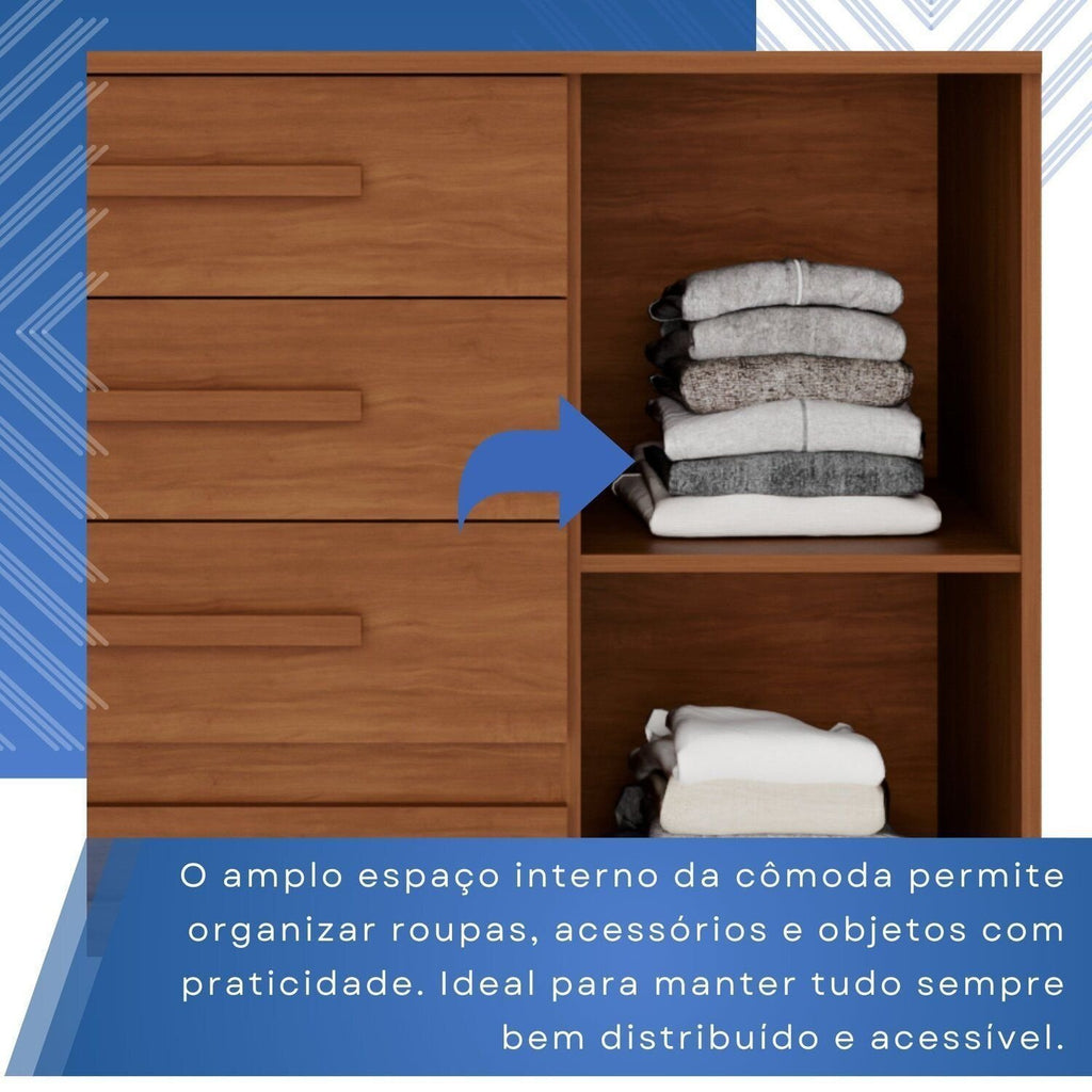 Cômoda para Quarto 1 Porta 4 Gavetas Pérola Espresso Móveis Marrom/Cinamomo