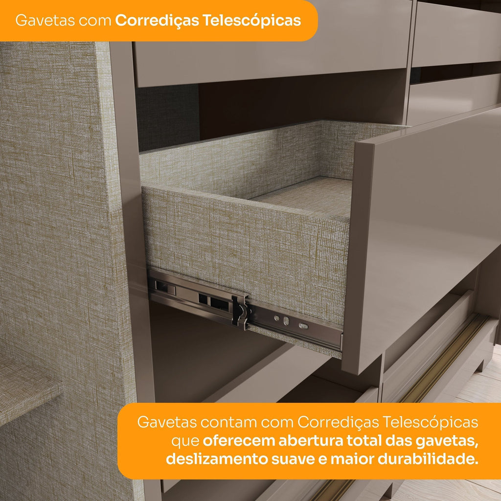 Guarda-Roupa Casal Henn Dream 2 Portas Deslizantes com Espelho 100% MDF Off White/Avelã