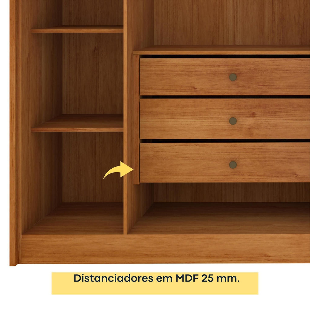 Guarda-Roupa Casal Ripado 6 Portas 6 Gavetas 275cm Yescasa Marrom/Cinamomo