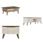 Conjunto 3 Peças Sala de Estar Mesa de Centro Lucca Buffet Oásis Rack Lumina Pinho/Off White Artely