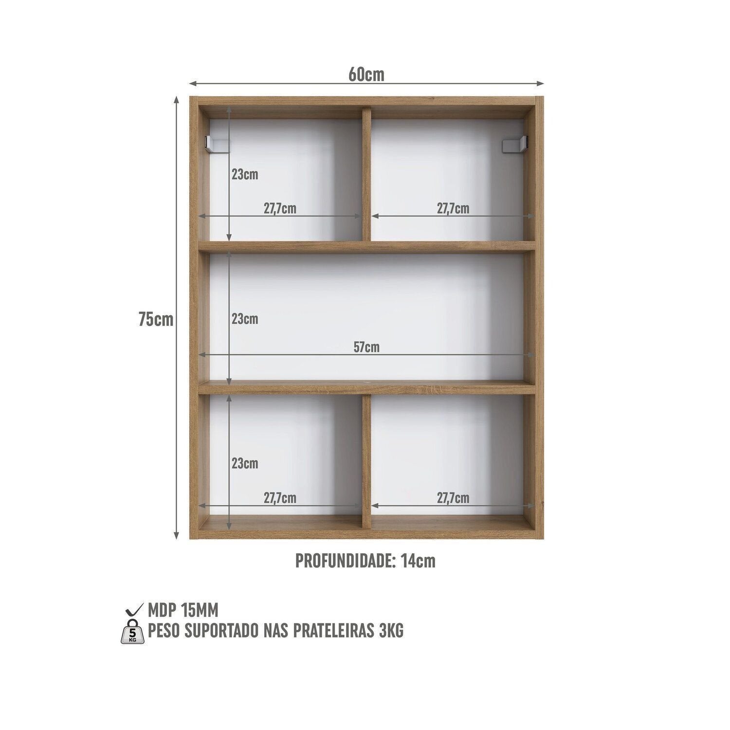 Conjunto para Banheiro Modulado 5 Peças com Iluminação LED e Cuba Yescasa 156cm Bege/Mel/Arenas
