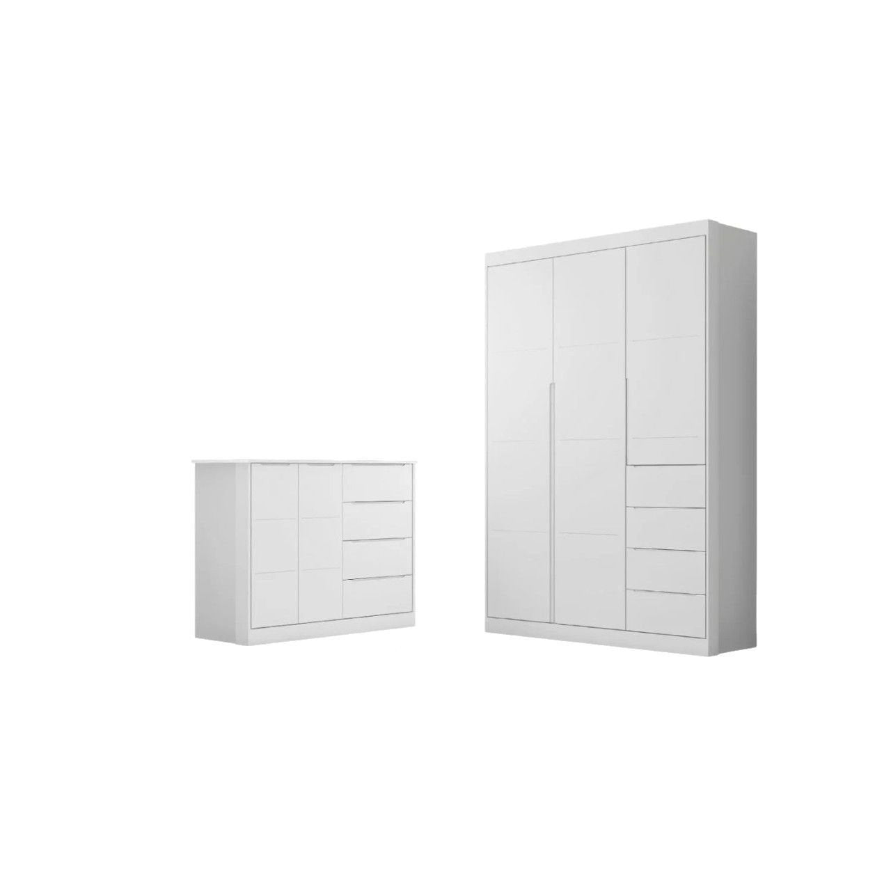 Quarto Infantil Completo Guarda-Roupa 3 Portas 4 Gavetas e Cômoda 4 Portas Eloá Branco Phoenix Baby