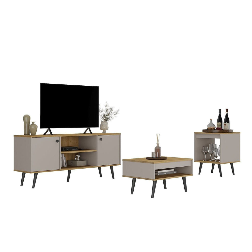 Conjunto Sala de Estar 3 Peças Rack para TV Centro e Mesa de Apoio Tóquio Ozini