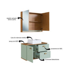 Conjunto para Banheiro Gabinete Suspenso com Cuba e Espelheira Lívia Yescasa 80cm Verde/Freijó/Moscatel