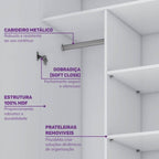 Quarto Infantil Completo Guarda-Roupa Modulado Wave Cama Casal Lift Casatema MadeiraOriginals Branco/Marrom