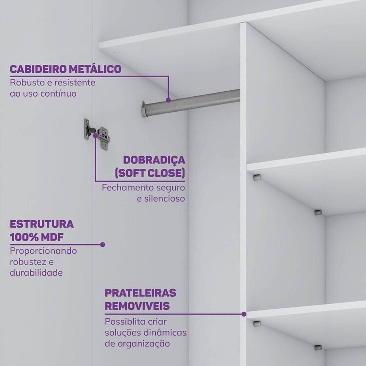Quarto Infantil Completo Guarda-Roupa Modulado Wave Cama Casal Lift Casatema MadeiraOriginals Branco/Marrom