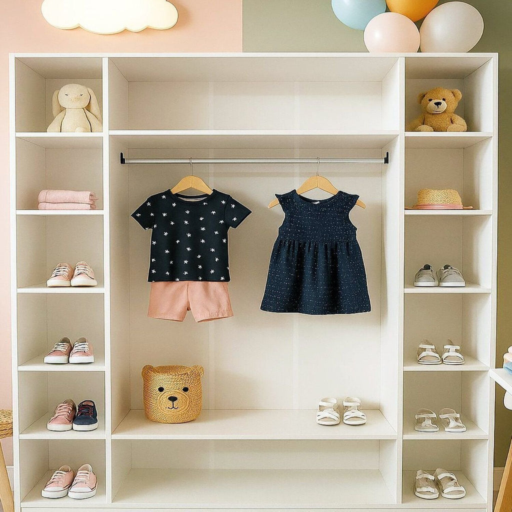 Armário Closet Modular 12 Prateleiras em Colméia e Arara Cabideiro Ana Branco