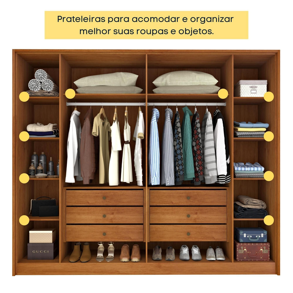 Guarda-Roupa Casal Ripado 6 Portas 6 Gavetas 275cm Yescasa Marrom/Cinamomo
