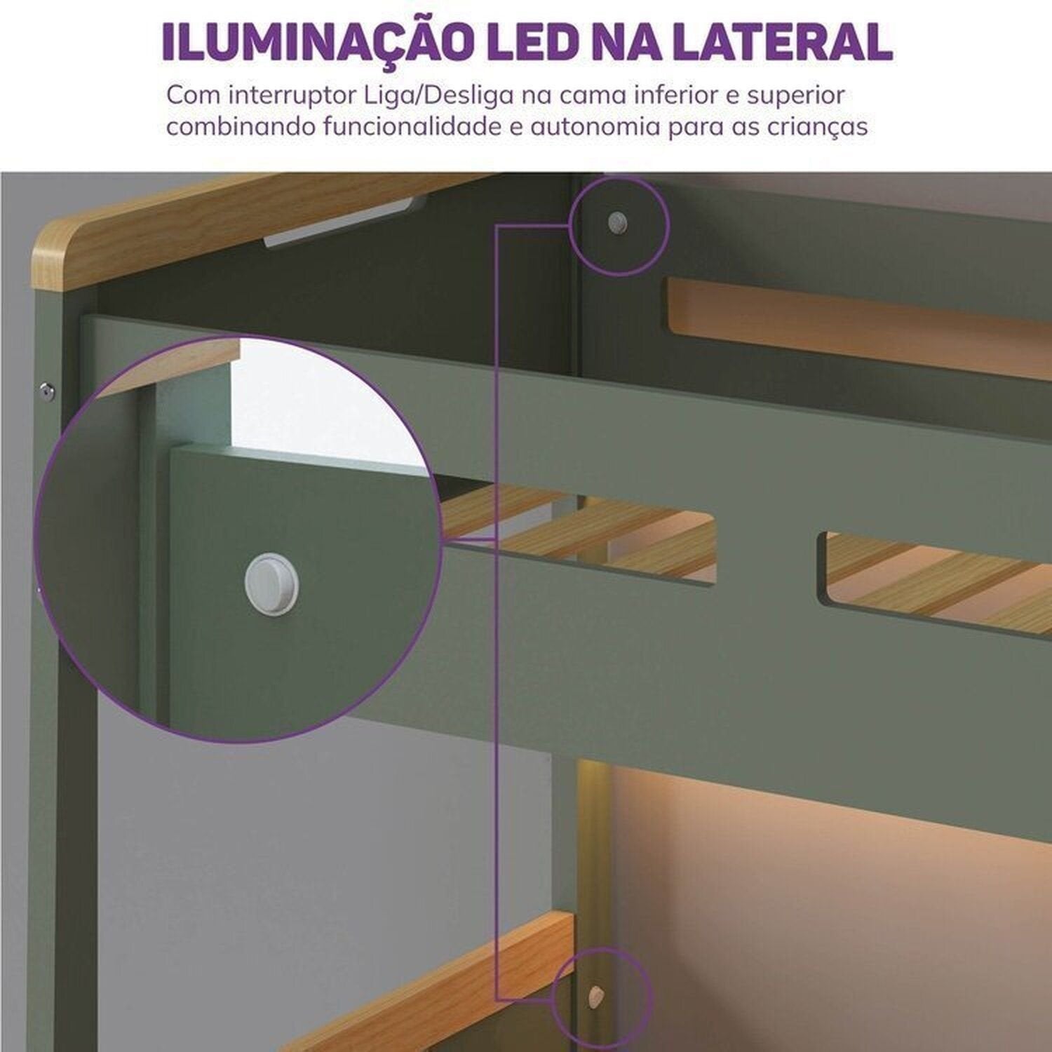 Conjunto Quarto Completo Treliche com LED, Escrivaninha e Estante Petit Casatema MadeiraOriginals