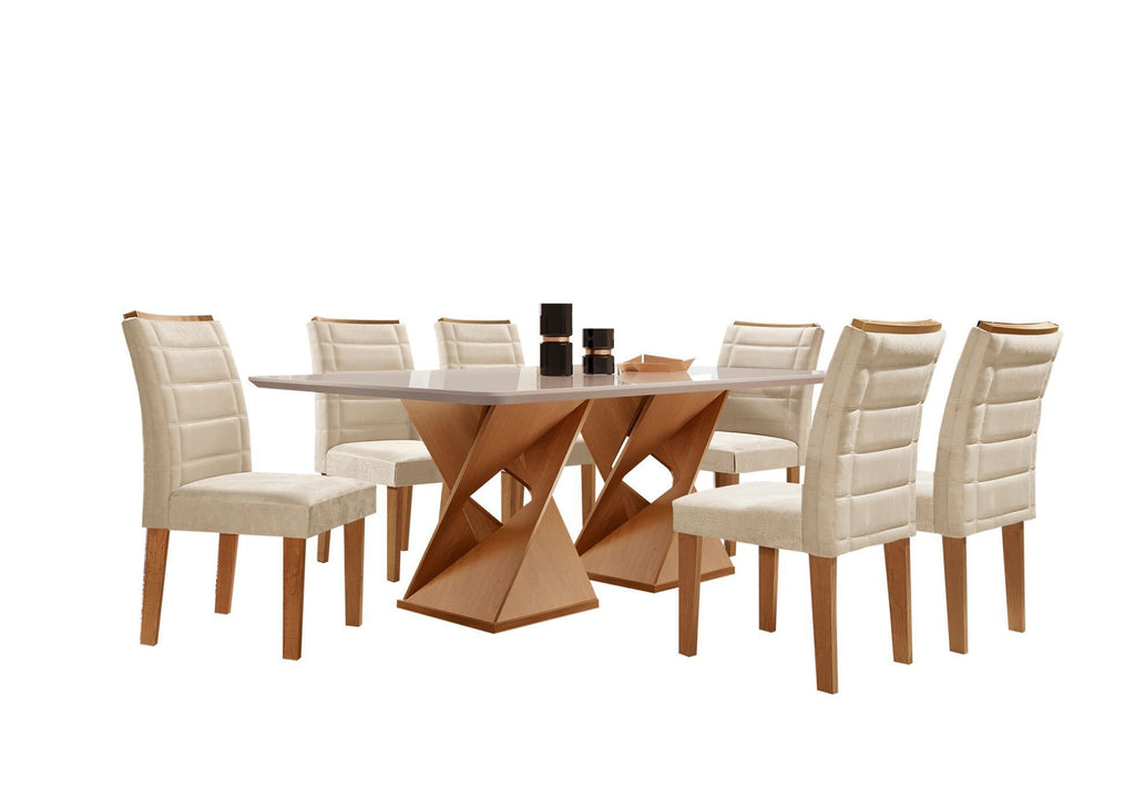 Conjunto Sala de Jantar Genova Tampo Vidro/MDF com 6 Cadeiras Genova Smart Plus Cel Móveis