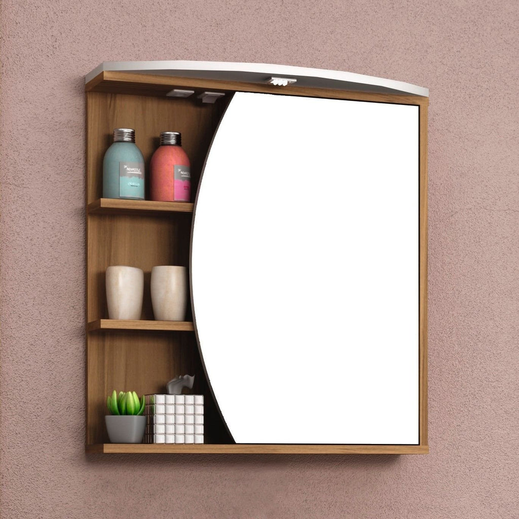 Espelheira para Banheiro Móveis Bosi Duna 1 Porta 3 Prateleiras LED Nogal/Branco