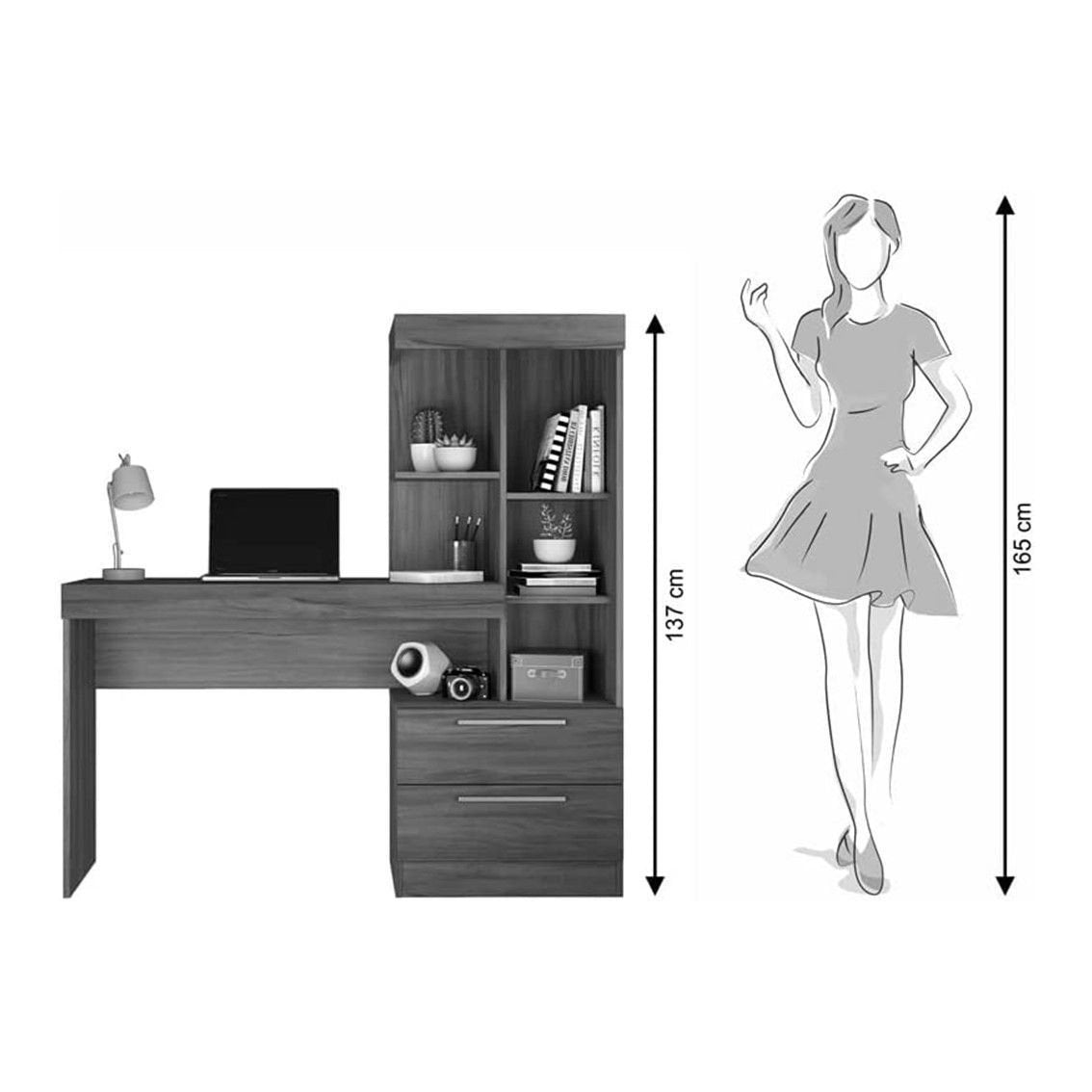 Escrivaninha Mesa Escritório com Estante Office Nt 2010 2 Gavetas 131,5cm Notável Móveis
