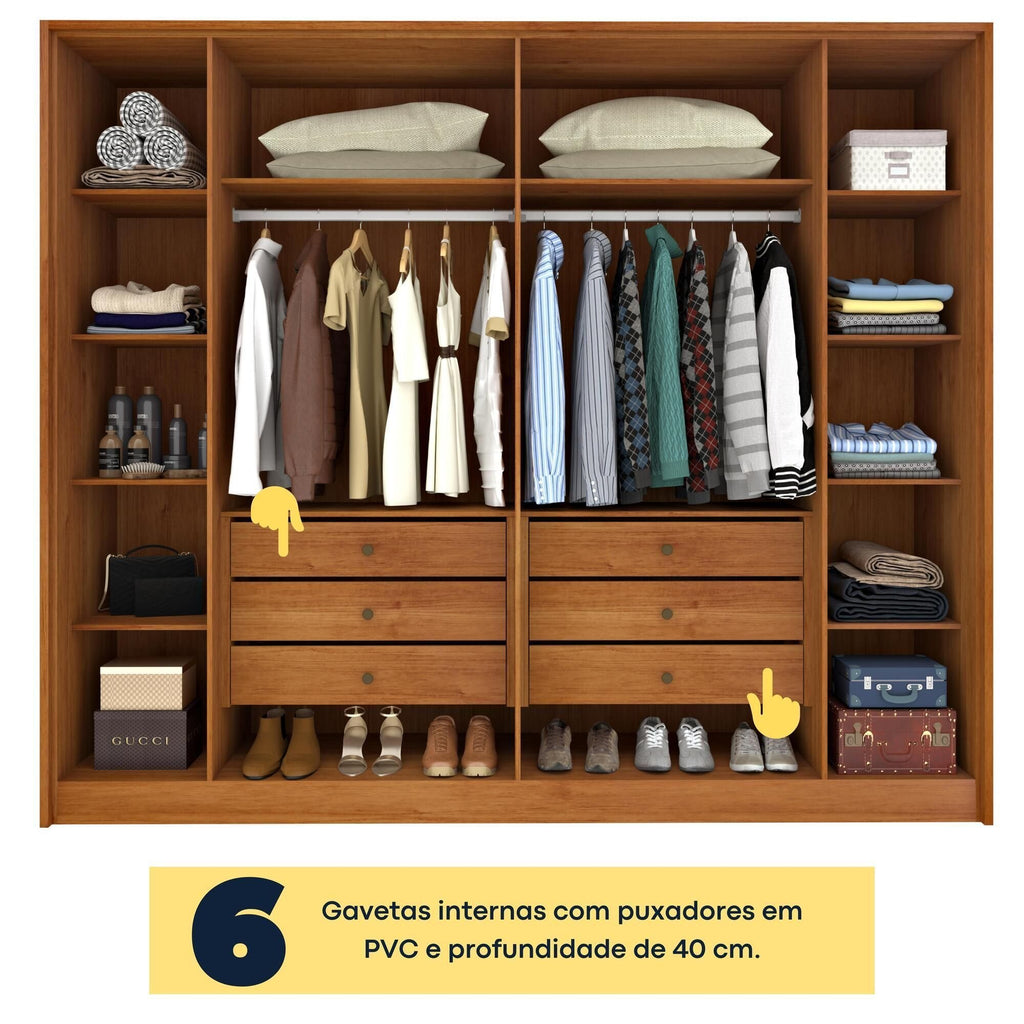 Guarda-Roupa Casal Ripado 6 Portas 6 Gavetas 275cm Yescasa Marrom/Cinamomo