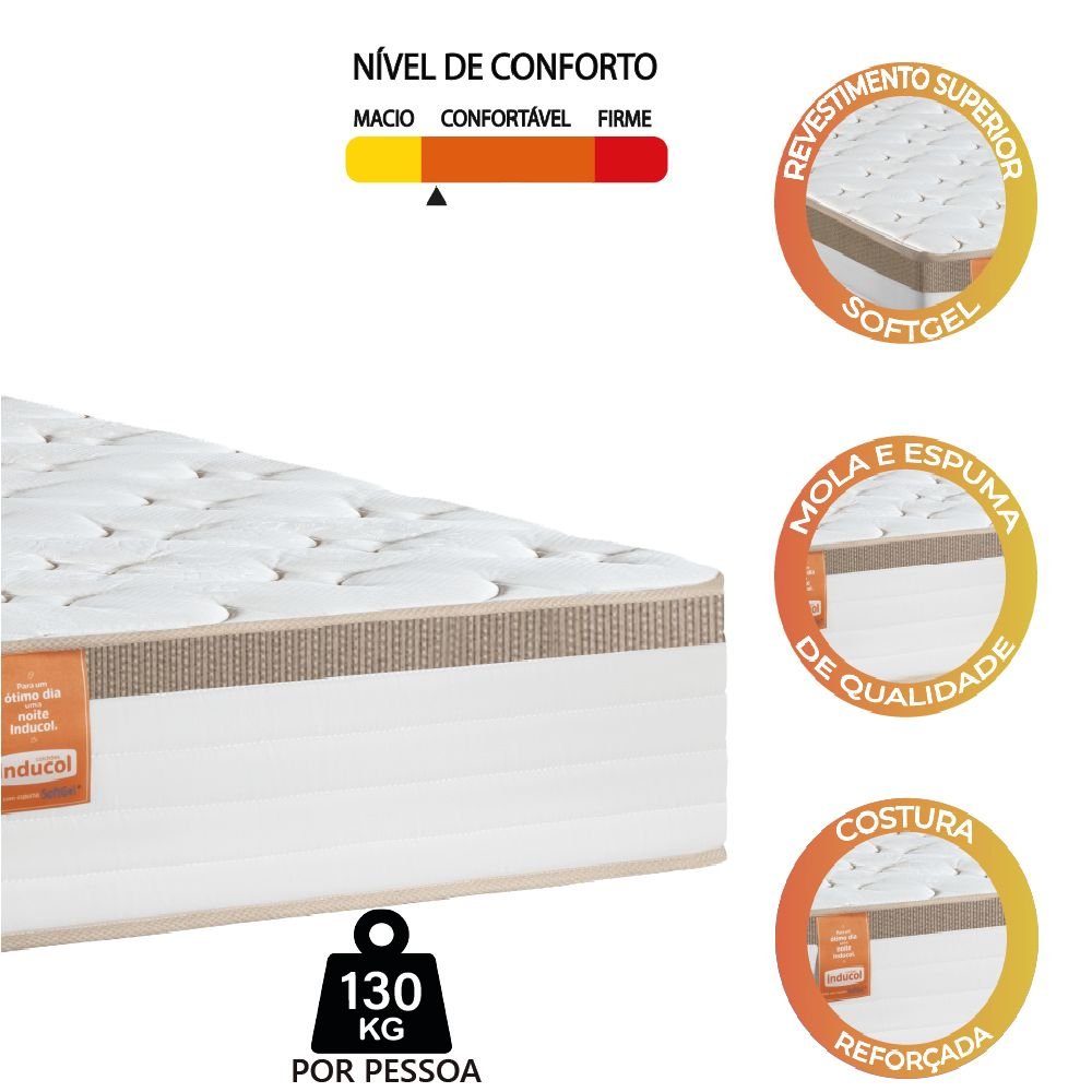 Colchão Solteiro Molas Ensacadas Real CBP Branco Bege 88x188x27cm