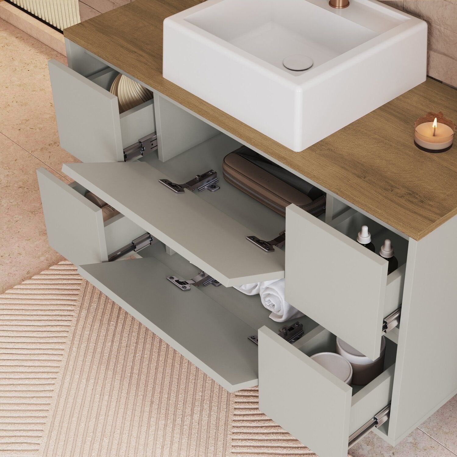 Conjunto para Banheiro Modulado 176cm 4 Peças Gabinete Suspenso com Cuba Berlin Art in Móveis Arenas