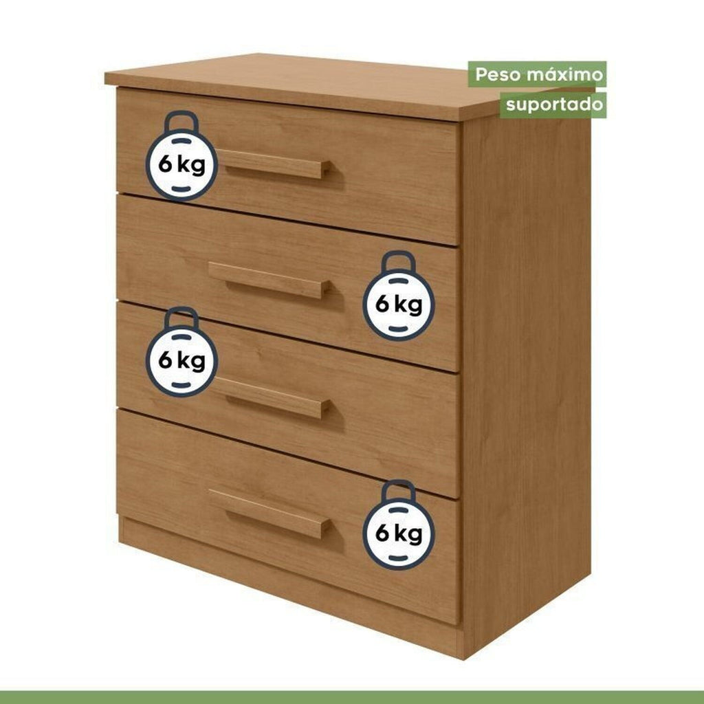 Conjunto Quarto Infantil com Beliche Escrivaninha Cômoda e Guarda-Roupa Móveis Lopas Marrom Amêndoa Clean