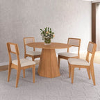 Conjunto Sala de Jantar Mesa Lisboa Hexagonal Freijó com 4 Cadeiras Palha Sintética 100% MDF Freijó