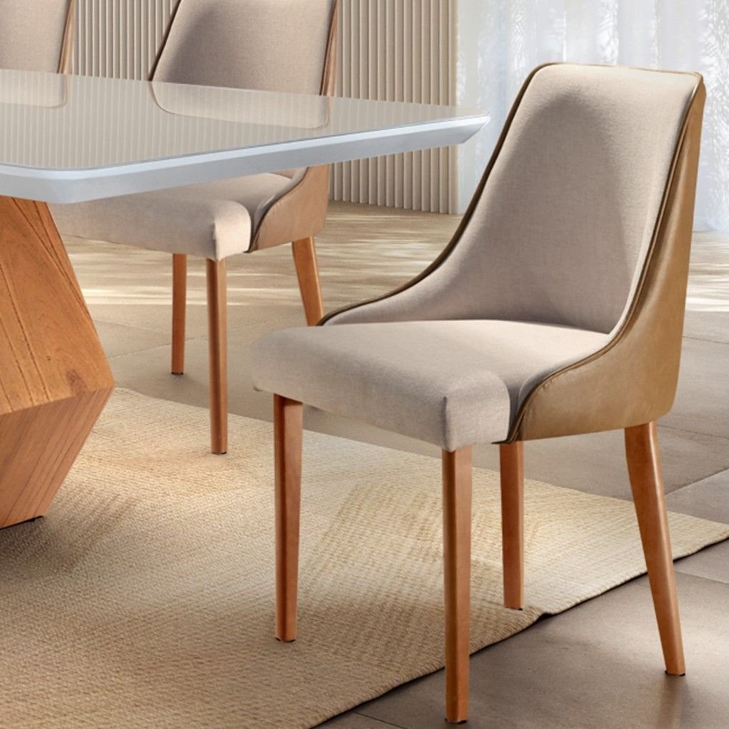 Conjunto Sala de Jantar Mesa Madeira Maciça Sarah com 8 Cadeiras Roma Mobilare