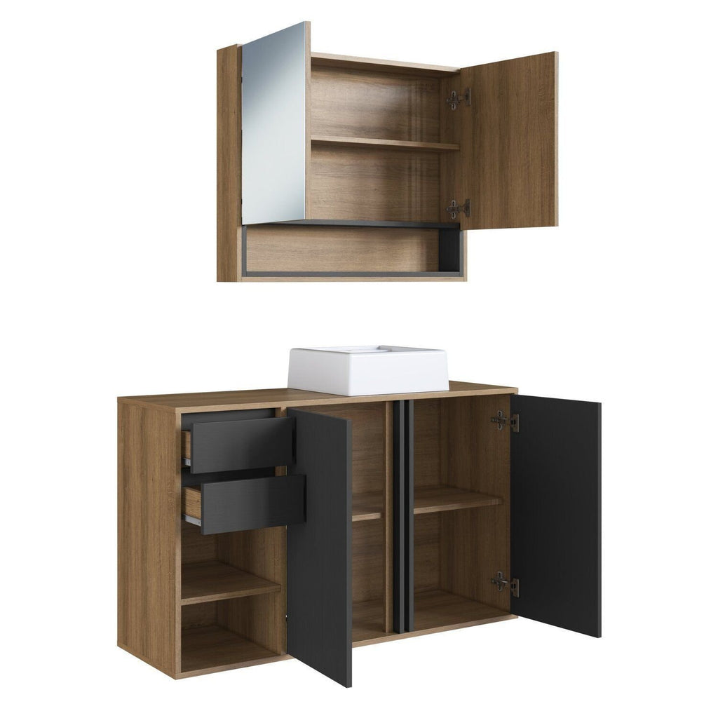 Conjunto para Banheiro Gabinete Suspenso com Cuba e Espelheira Antônia FAEMA 110cm Preto/Mel/Grafite