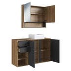 Conjunto para Banheiro Gabinete Suspenso com Cuba e Espelheira Antônia FAEMA 110cm Preto/Mel/Grafite