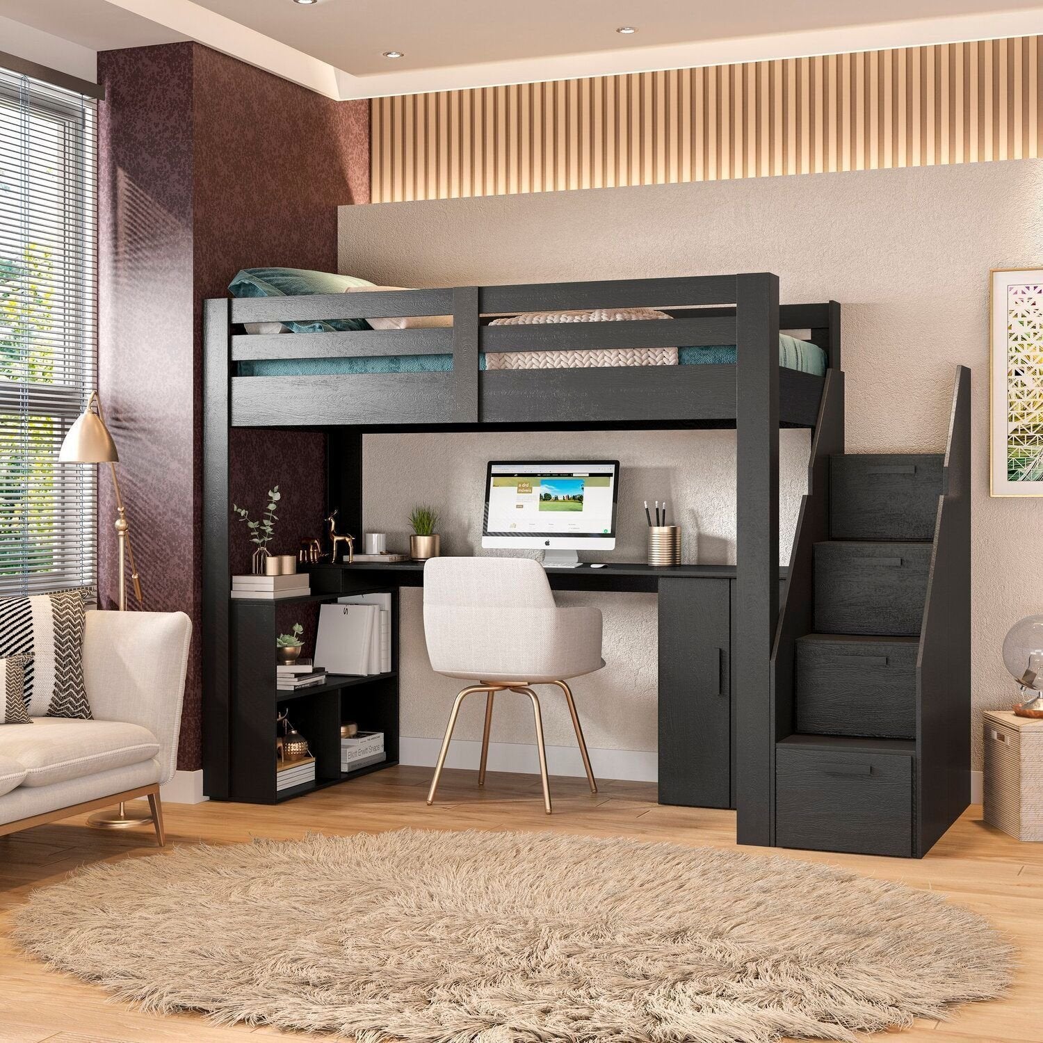 Cama Office Multifuncional Solteiro Adulto Star Plus Casatema MadeiraOriginals Preto
