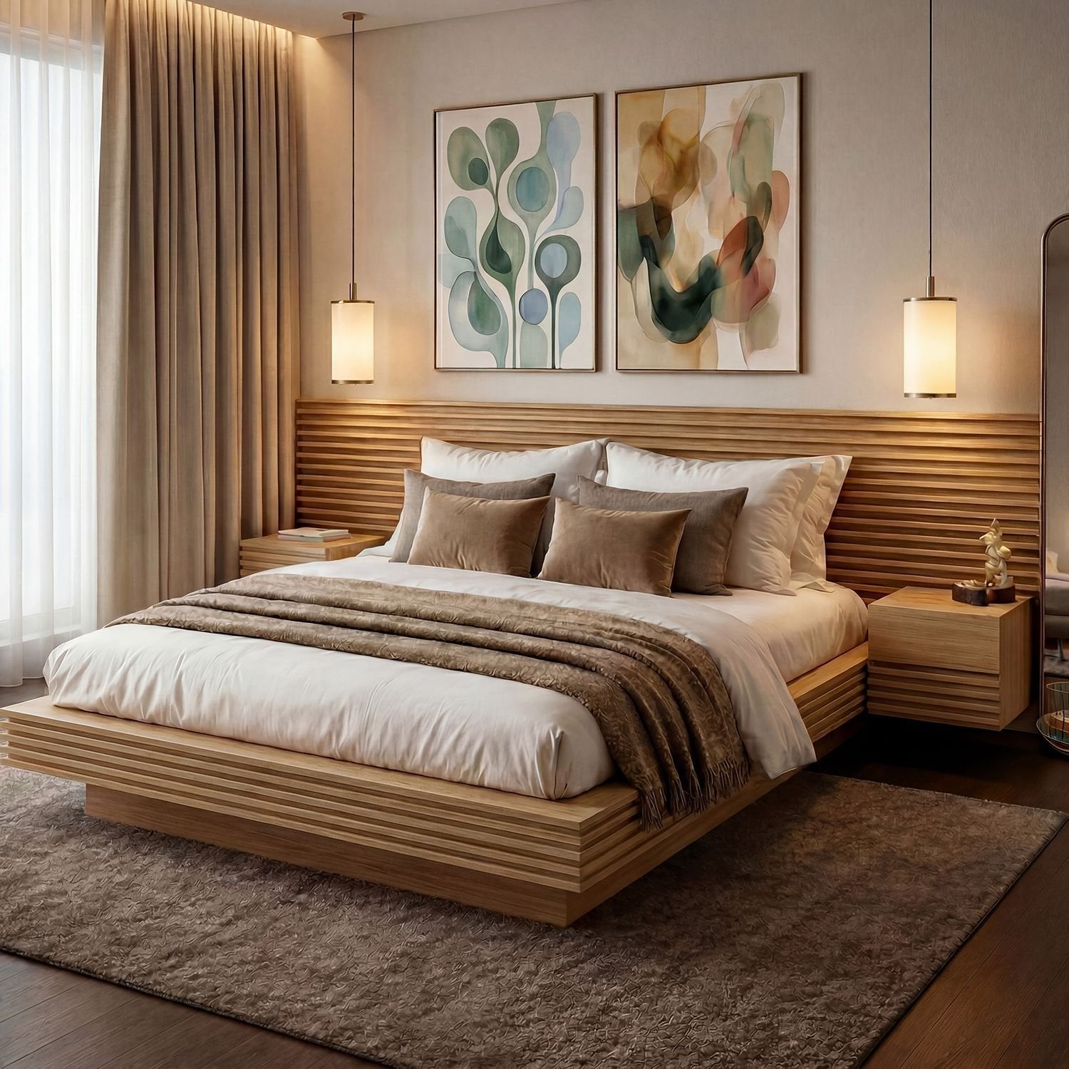 Cama Casal/Queen com Cabeceira e Mesa de Apoio Samambaia CabeCasa MadeiraOriginals