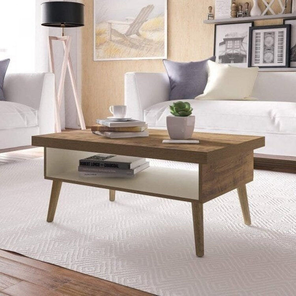 Conjunto 3 Peças Sala de Estar Mesa de Centro Lucca Buffet Oásis Rack Lumina Pinho/Off White Artely
